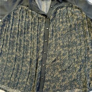 Darling London Black Gold Star Sheer Blouse Pleated Gem Button Top Rare